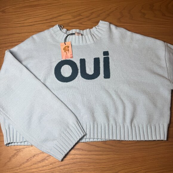 Sincerely Jules Light Blue‎ Oui Cropped Sweater Size M NEW WITH TAG - Picture 1 of 7